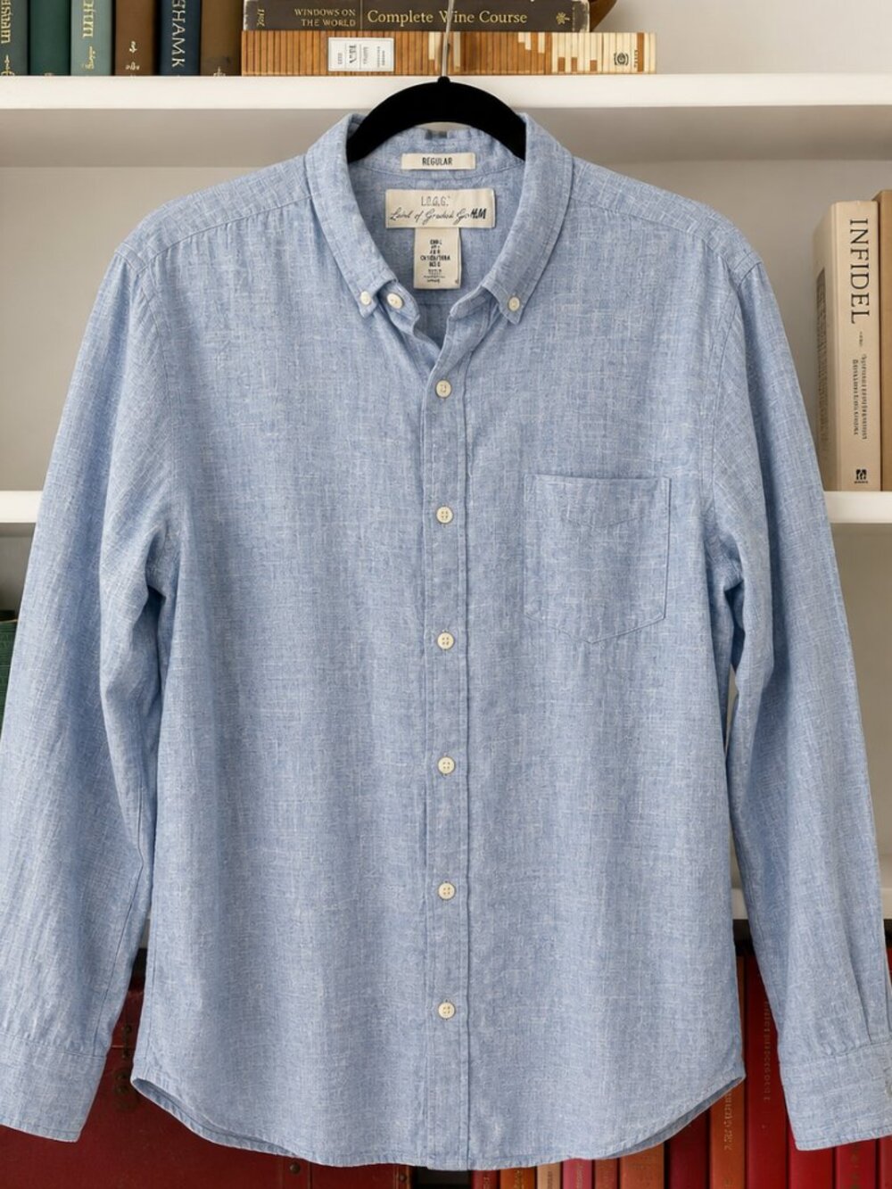 H&M L.O.G.G. Blue Linen Blend Button-Down Shirt | Men’s L
